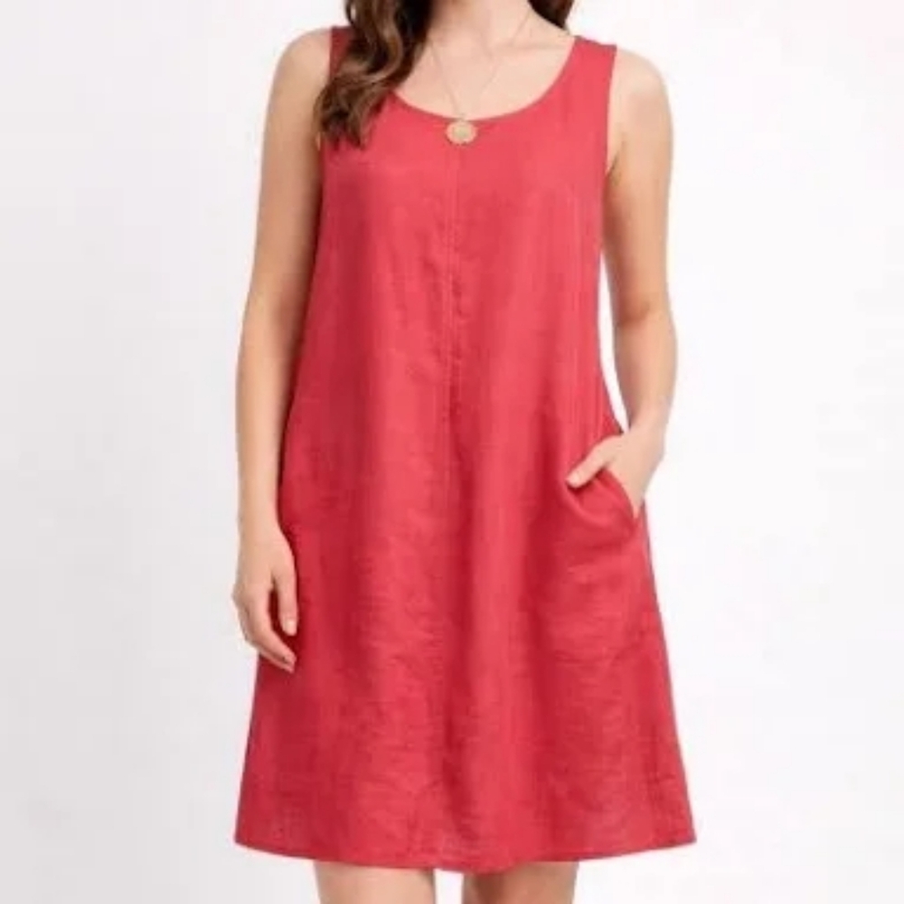 J. Jill Vibrant Coral Sleeveless Linen Shift Dress S